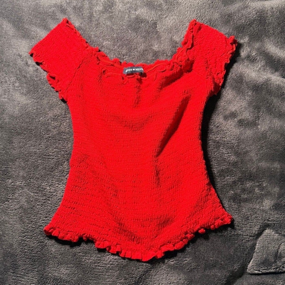 Brandy Melville Red Smocked Off-Shoulder Top